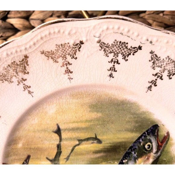 Antique Sterling China Fish Plates, Cabinet Plates, Wall Decor, SET/3 - Picture 7 of 12